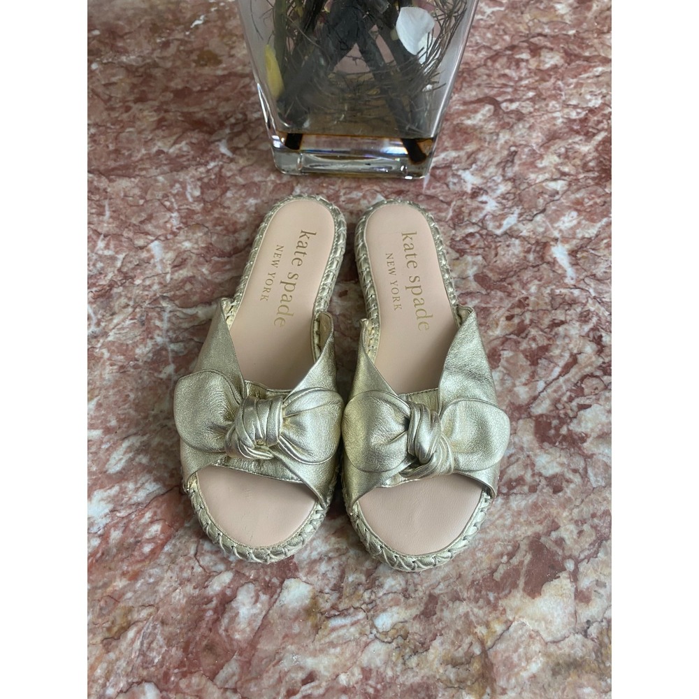 New Kate‎ Spade Saltie Shore Gold Leather Flat Espadrille Sandal Size 6.5B, $128